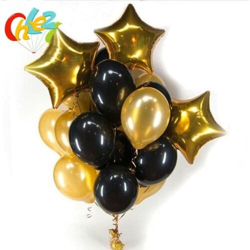 13pcs/lot 12 inch pearl black Latex balloons 18 inch gold star wedding baby birthday party decoration inflatable helium balloon