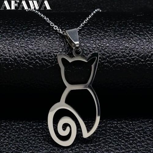 2021 Fashion Cat Stainless Steel Chain Necklace for Women Silver Color Necklaces & Pendants Jewelry colgantes mujer moda N18108