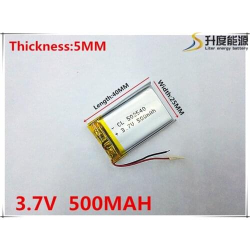 3.7V 500mAh 502540 Lithium Polymer Li-Po li ion Rechargeable Battery cells For Mp3 MP4 MP5 GPS PSP mobile bluetooth