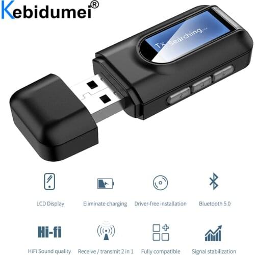 5.0 Bluetooth Adapter Wireless LCD Display USB Bluetooth Receiver Music Audio Transmitter for PC TV Car 3.5mm AUX Adaptador