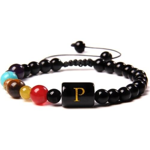 7 Chakras Reiki Stone Braided Bracelet Healing Balance Handmade Letter Charm String Rope Bracelet Adjustable Faith ID homme Gift