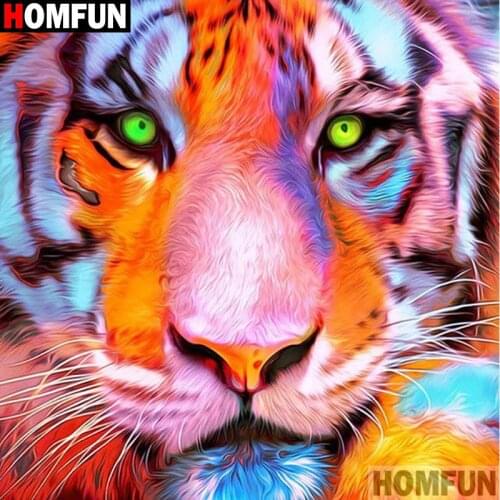 HOMFUN Full Square/Round Drill 5D DIY Diamond Painting "Animal tiger" 3D Embroidery Cross Stitch 5D Home Decor A17708