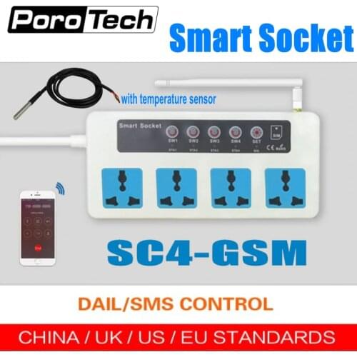 SC4 SC3 GSM With temperature sensor 4 Outlets GSM SMS Remote Control Wireless Smart Switch Power Plug socket module controller