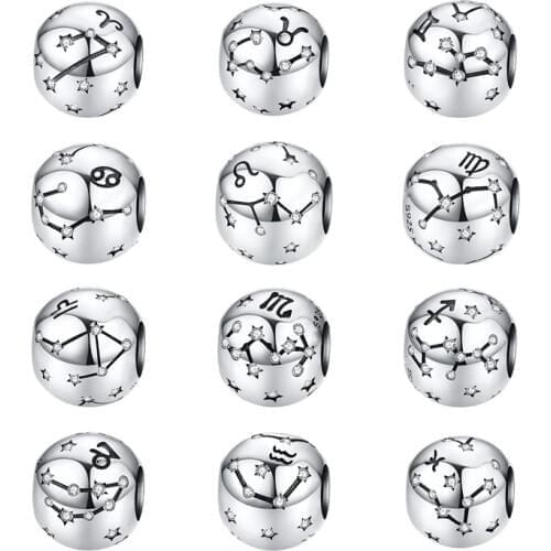 NEW constellation 12 zodiac Aries Taurus diy Bead fit original Pandora charms silver 925 Bracelet for girl fashion jewelry