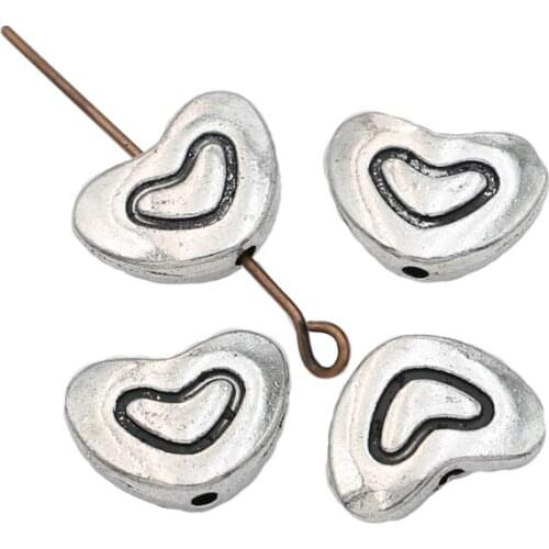 5pcs Tibetan Silver Plated Heart Spacer Beads for Jewelry Making Bracelet Jewelry Findings Accessories Handmade 10x13mm