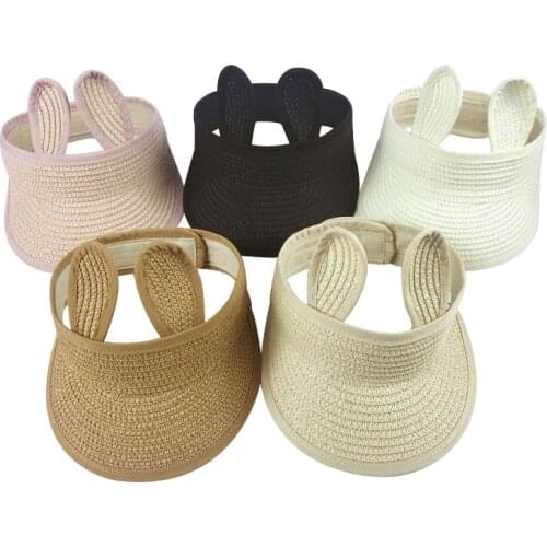 Baby Summer Hat Straw Visor Cap Cute Folding Bunny Adjustable Baby Girls Sun Hats for Kids Infant Newborn Boys Beach Caps