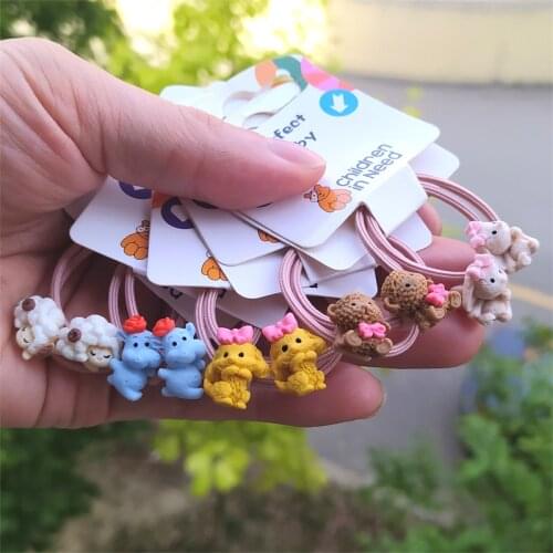 2PCS New Cute Rabbit Sheep Princess Headwear Kids Elastic Hair Bands Children Ropes Tie Cartoon Girls Accessories Baby Headdress