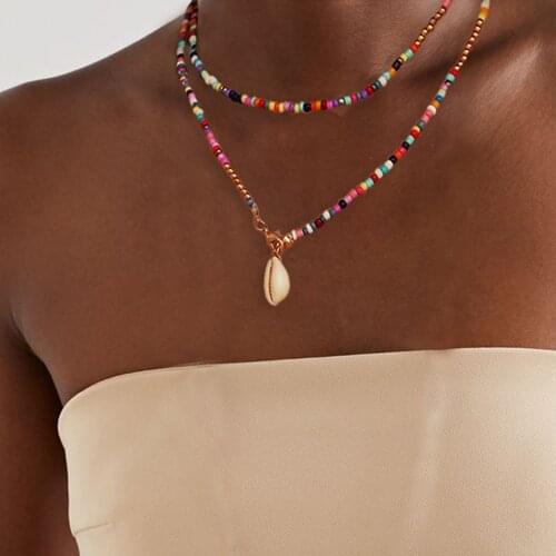 Bohemian Colorful Bead Shell Long Necklace for Women Summer Short Beaded Collar Clavicle Choker Necklace Female Jewelry