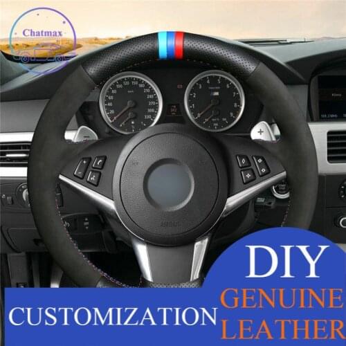 For BMW E60 530d 545i Custom Hand-Stitch Top Leather Car Steering Wheel Cover anti-slip design all season
