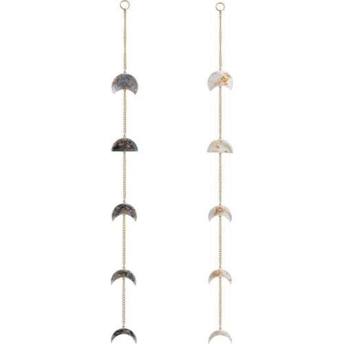 Epoxy Resin Moon Phases Hanging Pendant Ornament with Metal Chain Chic Bohemian Crescent Sequins Wall Decoration for Dorn 85DB