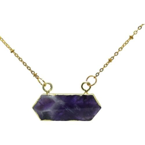 Faceted natural gem stone hexagonal pendant necklace marble gold bezel pendant purple rock crystal quartz connector necklace