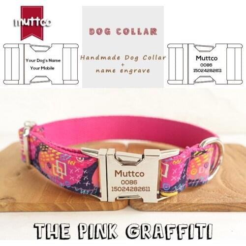 MUTTCO Laser engraved dog collar retailing self-design THE PINK GRAFFITI high quality handmade dog collar leash 5 sizes UDC063