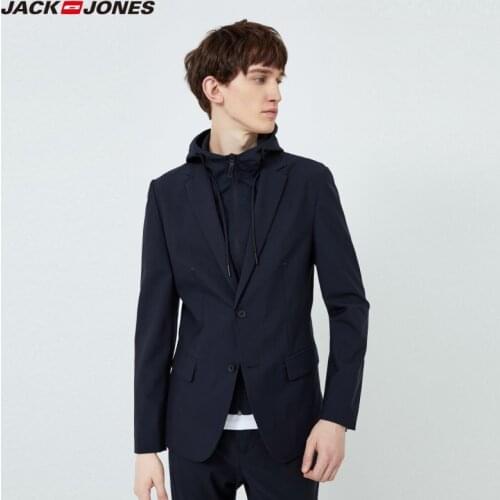 JackJones Mens Hooded Two-way Slim Fit Pure Color Casual Suit Jacket Menswear| 219308509