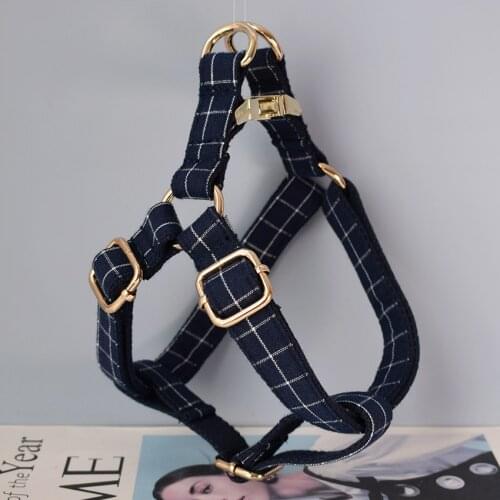 Grid 02 The Deep Blue Plaid Dog Breast Straps Custom Puppy Chest straps Engraved Cat Puppy Pet ID Name Number Address Tag