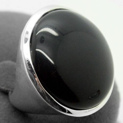 Natural Black Agates Gem 24mm 925 Sterling Silver Jewelry Ring Size 6/7/8/9