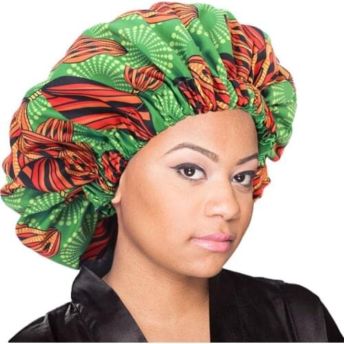 New Extra Large Sleep Cap African pattern Print fabric Ankara hair bonnet Satin Lined Bonnets cap Night Sleep Hat Ladies Turban