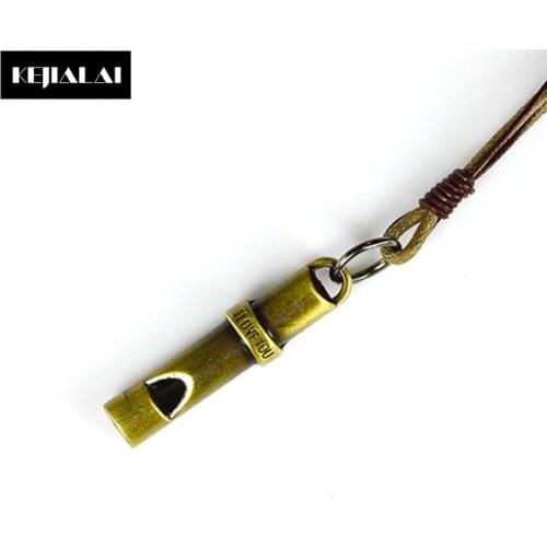 New Arrival Men Whistle Pendant Necklace Vintage Alloy Whistle Genuine Leather Rope Long Chain for Women Men Fashion Jewelry