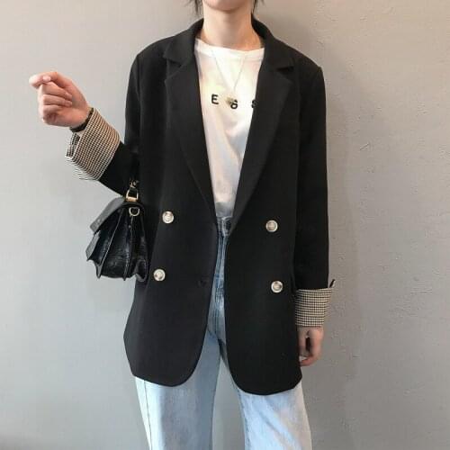 Fall 2020 Women New Korean Style Solid Double-Breasted Coat Long Sleeve Casual Coat