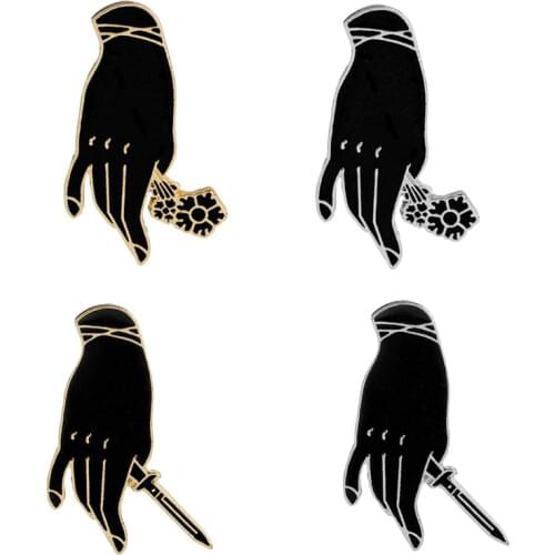 Popular Chic Hand Held Sword Holding Rose Enamel Brooch Men and Women Creative Fashion Dark System Boutonniere Accessories