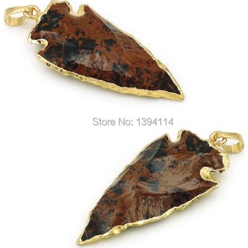 Natural Rough Mahogany Obsidian Arrow Pendants Of Plating Gold Approx 45*25 mm