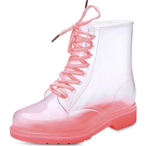 Jelly Women Rain Boots Non-slip Water Shoes Colorful Lace-up Martin Boots kitchen Ankle Boots Rubber Female Footwear Size 36-41