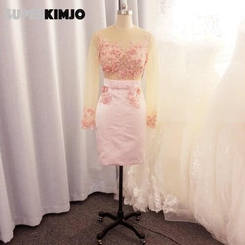 Real picture short prom dresses 2020 long sleeve lace homecoming dresses flowers cocktail dresses