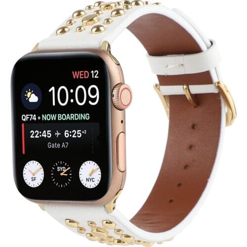 Applicable Apple Watch 38mm 40mm 42mm 44mm Band Bracelet iwatch 5 4 3 2 1 SE Watch 6 Leather Strap With Nails Rivet Decoration