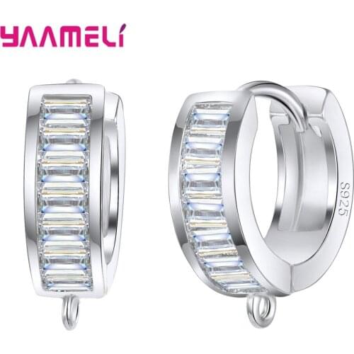 New Fashion 925 Sterling Silver Hoop Huggie Earrings For Women Crystal Zirconia Hoop Earings Brincos Bridal Wedding Jewelry
