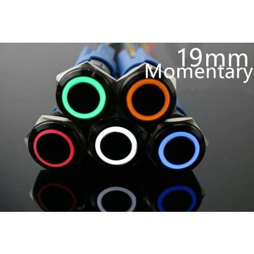LED 19mm Power Black Waterproof Momentary Reset Metal Push Button Switch Lamp Light Car Auto Engine Start PC 5V 12V 24V Blue Red