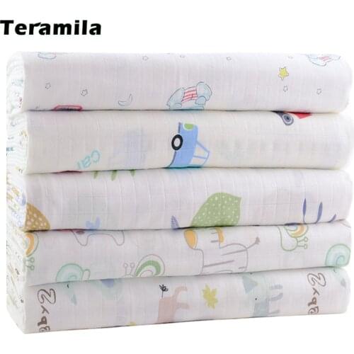 Teramila Soft Breathable Double Layer Gauze Fabrics Plaid Print 100% Cotton Cloth for Sewing Baby Dresses Apparel Quilt Per Yard