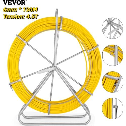 VEVOR 6mm*425ft Fiberglass Duct Rodder Fish Tape Reel Wire Running Fiberglass Cable Conduit Puller with Cage Wheel Stand