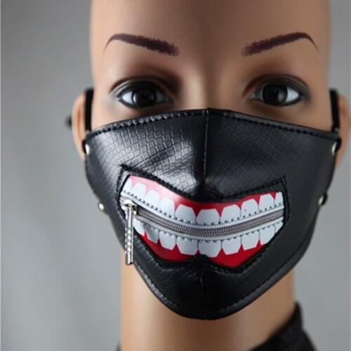 Hanging Ears Zipper Mouth Punk Motorcycle PU Leather Mouth Muffle Mask Dust Leash Restraints Drop Shipping