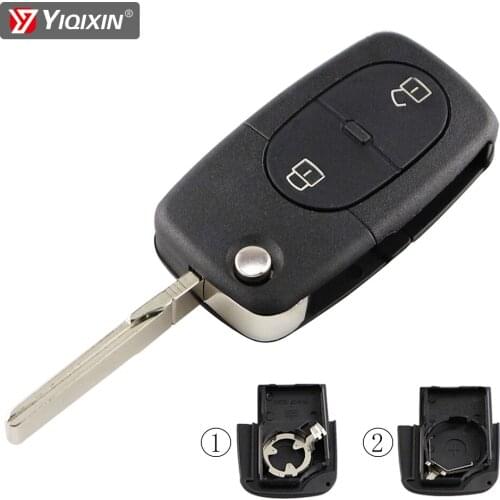 YIQIXIN For Audi A2 A3 A4 A6 A8 TT B6 Quattro Remote Car Key Shell Fob Cover Case 2 Button Folding CR1620/CR2032 Battery Holder