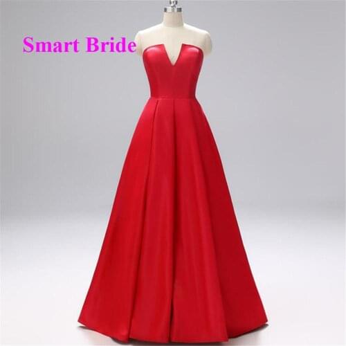 Red Strapless Prom Dresses Long Satin A Line Floor Length Womens Formal Evening Party Gowns Bridal Wedding Dress 2020 VS19