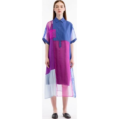 Summer Original Design Women New Oversized Shirt Casual Loose Soft Breathable Silk Midi Dresses Clothes