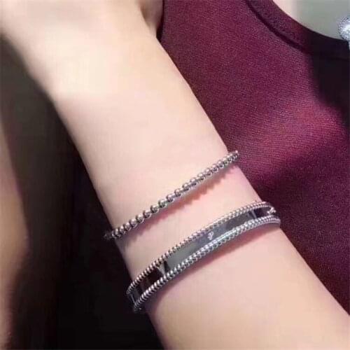 Hot Brand Elegant Beaded Band Signature Cuff Bangle & Bracelet Women In Sterling Silver Top Quality Bijoux Gifts
