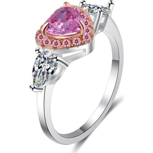 14k White Gold Pink Diamond Rings for Women Emstone Cute/Romantic Rings for Women Wedding Engagement Jewelry Gorgeous Promise