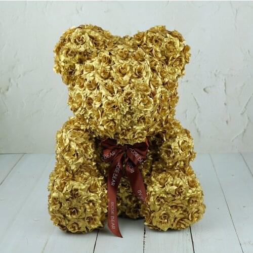 Golden Rose Hug Bear Valentines Day Christmas Birthday New Year Gift Wedding Supplies Qixi