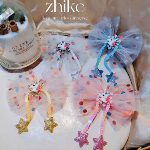 1Pcs DIY Net Yarn Tassel Unicorn Bow Tie Accessories For Girl Hair Clip Appliques Garment Decoration