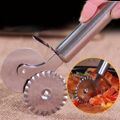 1 Pc Double Heads Pizza Cutter Stainless Steel Pizza Knife Roller Dough Crimper Round Hob Wheel Cake Bread Slicer Tool