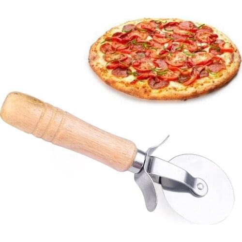 1 pc Round Pizza Cutter Stainless Steel With Wooden Handle Pizza Knife Cutter Pastry Pasta Dough kitchen Baking Tools