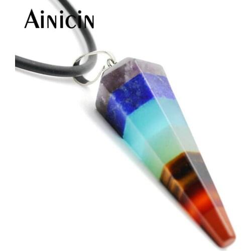 1pcs New Arrival Seven Color Stone Cone Shape Pendants 18'' Rubber Chain Necklace For Men Jewelry