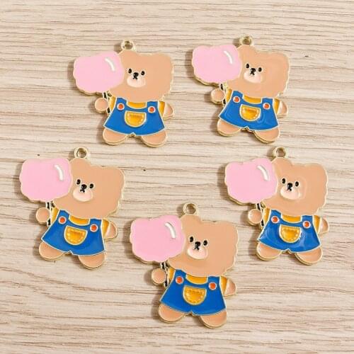 10pcs 28*31mm Cartoon Enamel Bear Candy Charms Pendants for Necklaces Earrings Jewelry Making DIY Handmade Craft Accessories