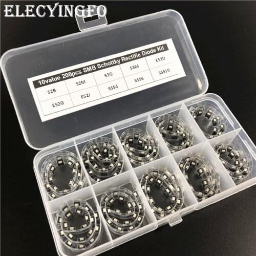 10Values x20 200pcs DO-214AA S2B S2M S3G S3M ES2D ES2G ES2J SS54 SS56 SS510 SMB Schottky Rectifie Diode Kit