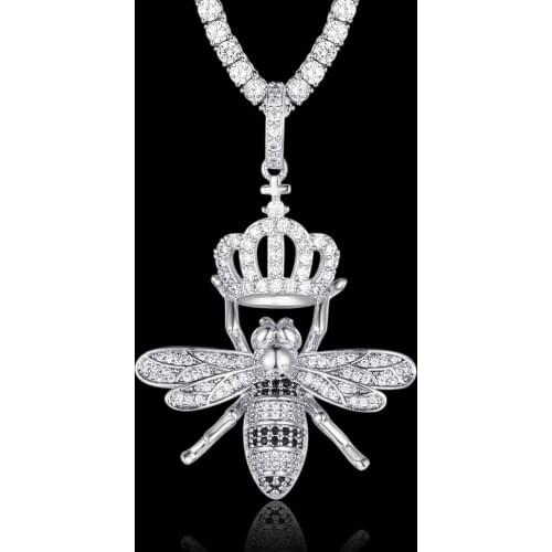 100% Micro Zircon Hip Hop Bee Crown Pendant Necklace For Men Jewelry Iced Out Necklaces Gift Custom Accept Party Wholesale