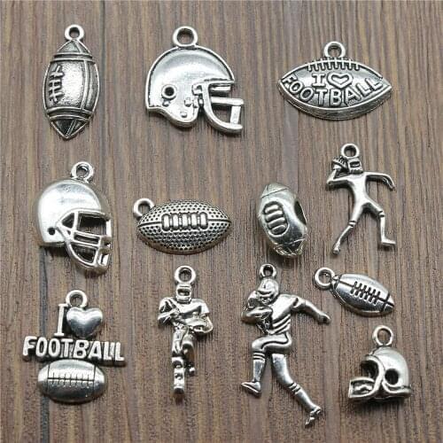 15pcs Football Charms American Football Pendants Jewelry Making American Football Charms Antique Silver Color