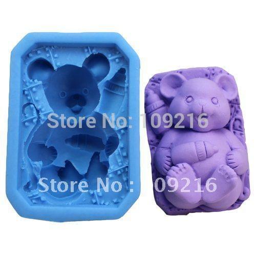 1pcsTeddy Bear With Bottles (R0844) Silicone Handmade Soap Mold DIY Mold