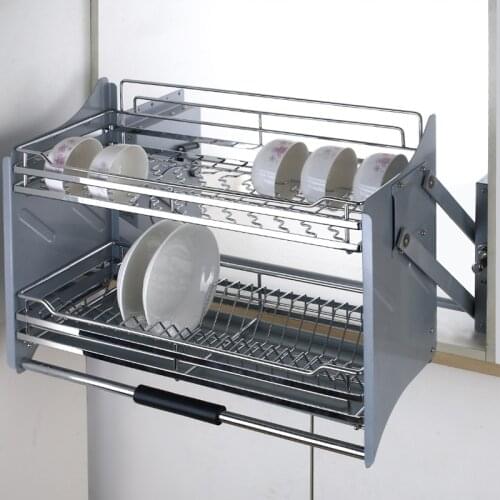 304 Dish Lifting Pull-out Basket Forced Pull-down Basket Stainless Steel Lifting Cabinet Storage Cabinet Basket