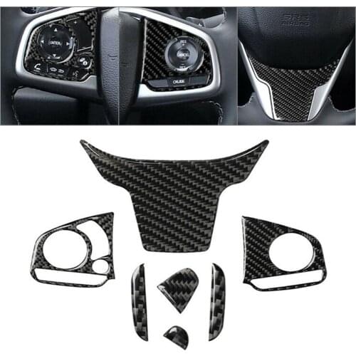 7Pcs Carbon Fiber Interior Steering Wheel Sticker Trim For Honda Civic 10th 2016 2017 2018 2019 Car Styling Accessories