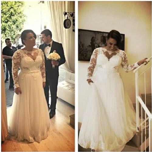African Vestidos De Boda Sheer Applique Lace Black Girl Women Bridal Dresses Handmade Plus Size Wedding Dress Long Sleeve 2021